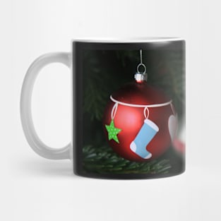 Christmas bauble with boots and star, red Mug